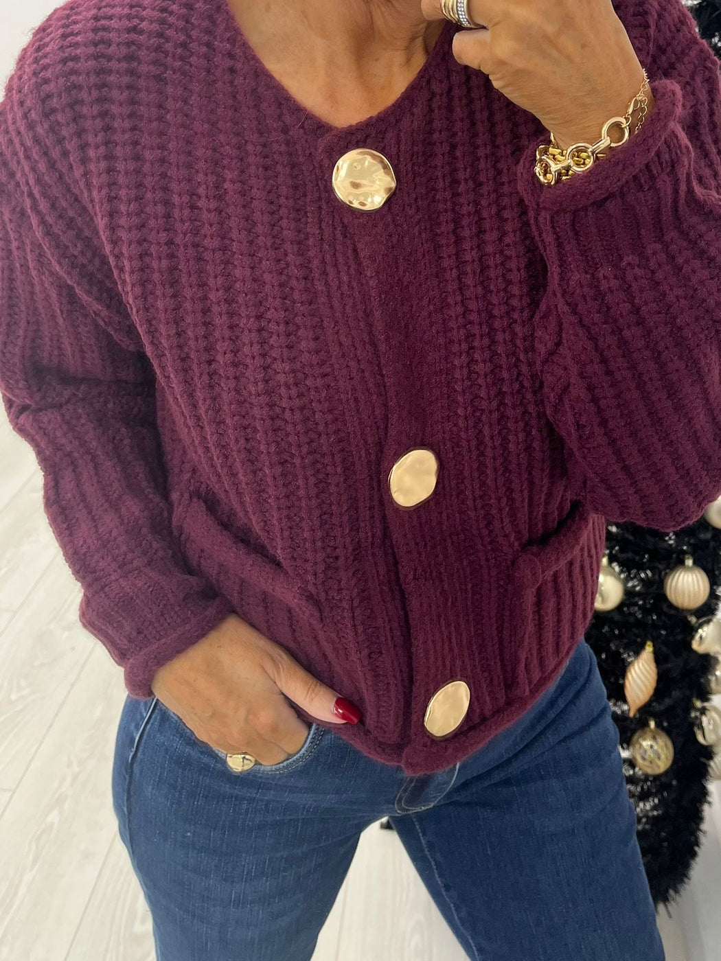 Jazz wine  button knit cardi