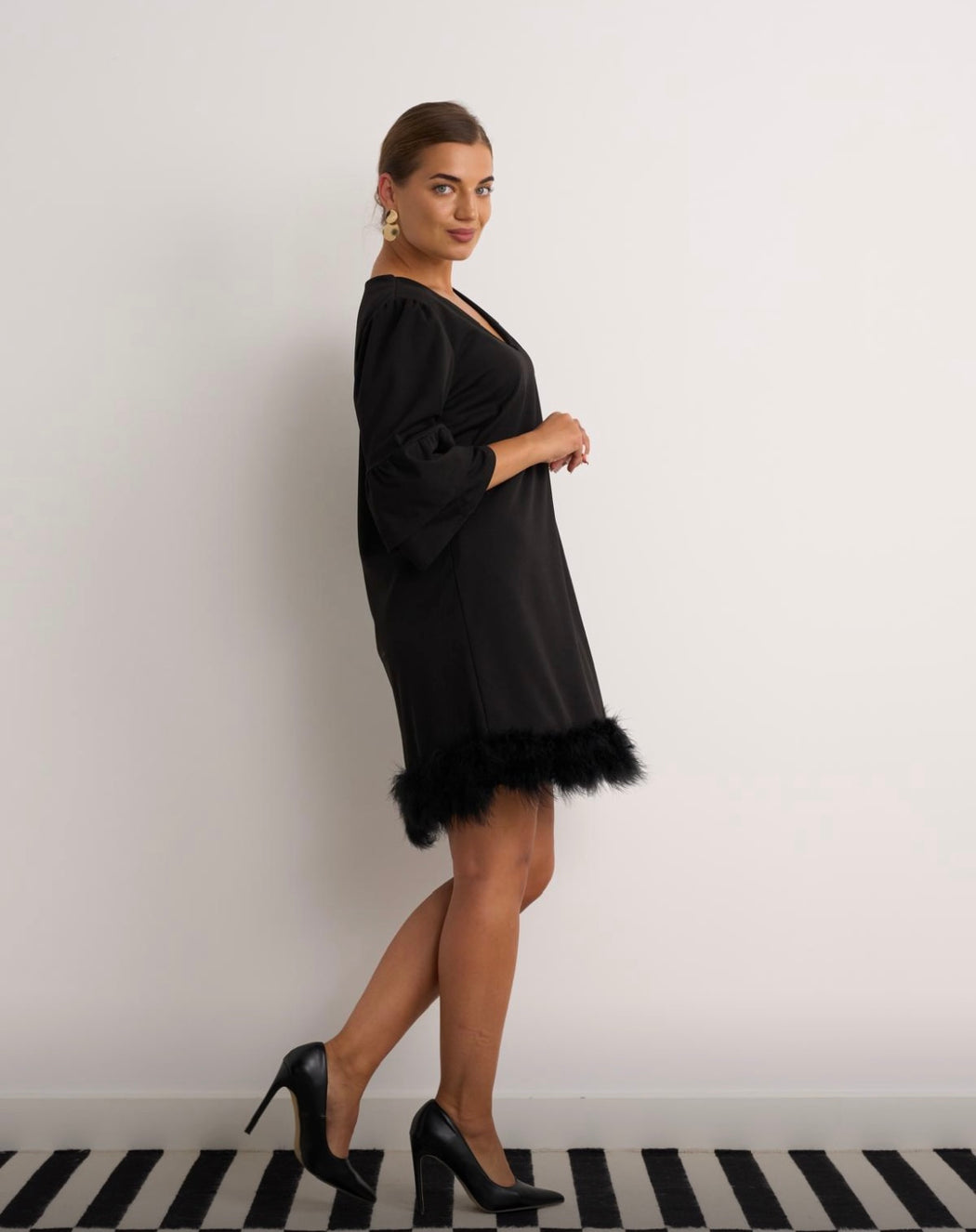 Kylie black fur trim dress