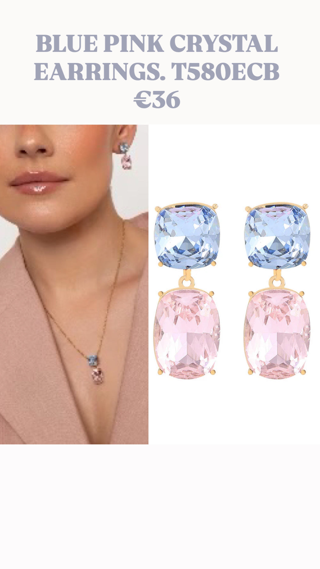 BLUE PINK CRYSTAL EARRINGS. T580ECB