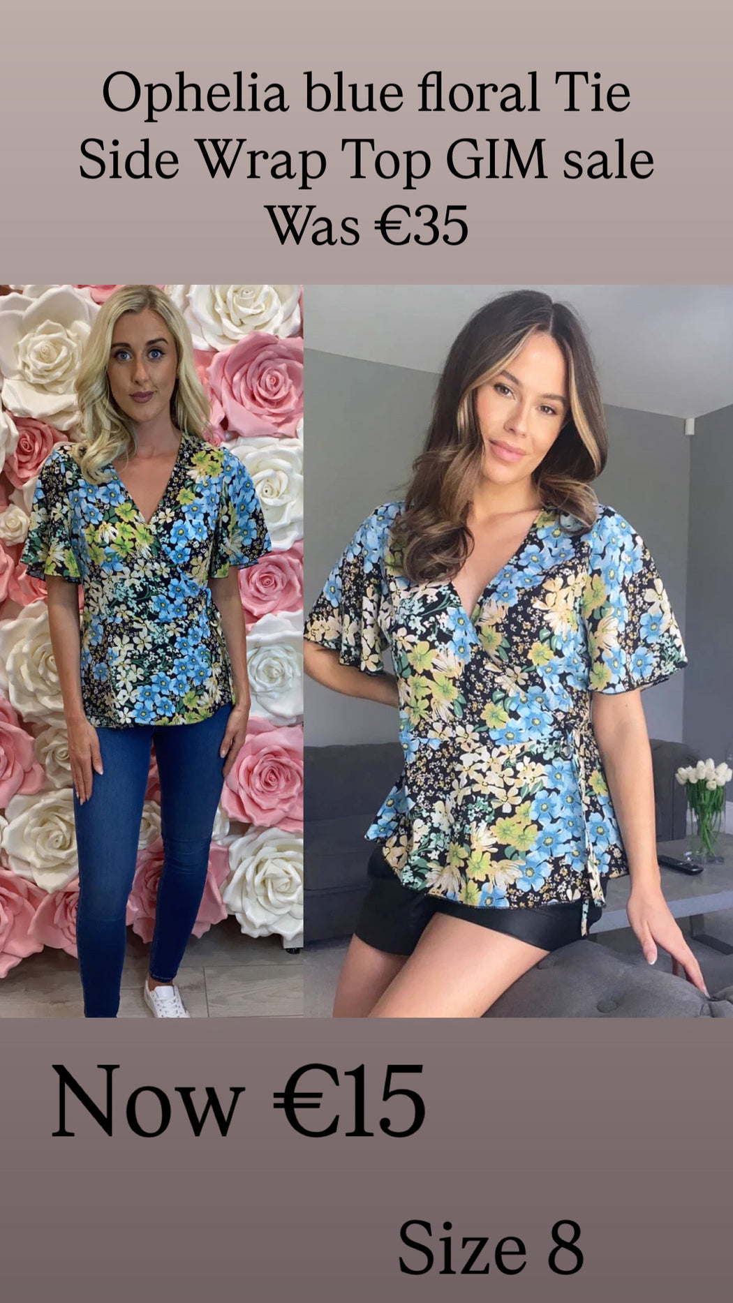 Ophelia blue floral Tie Side Wrap Top GIM sale