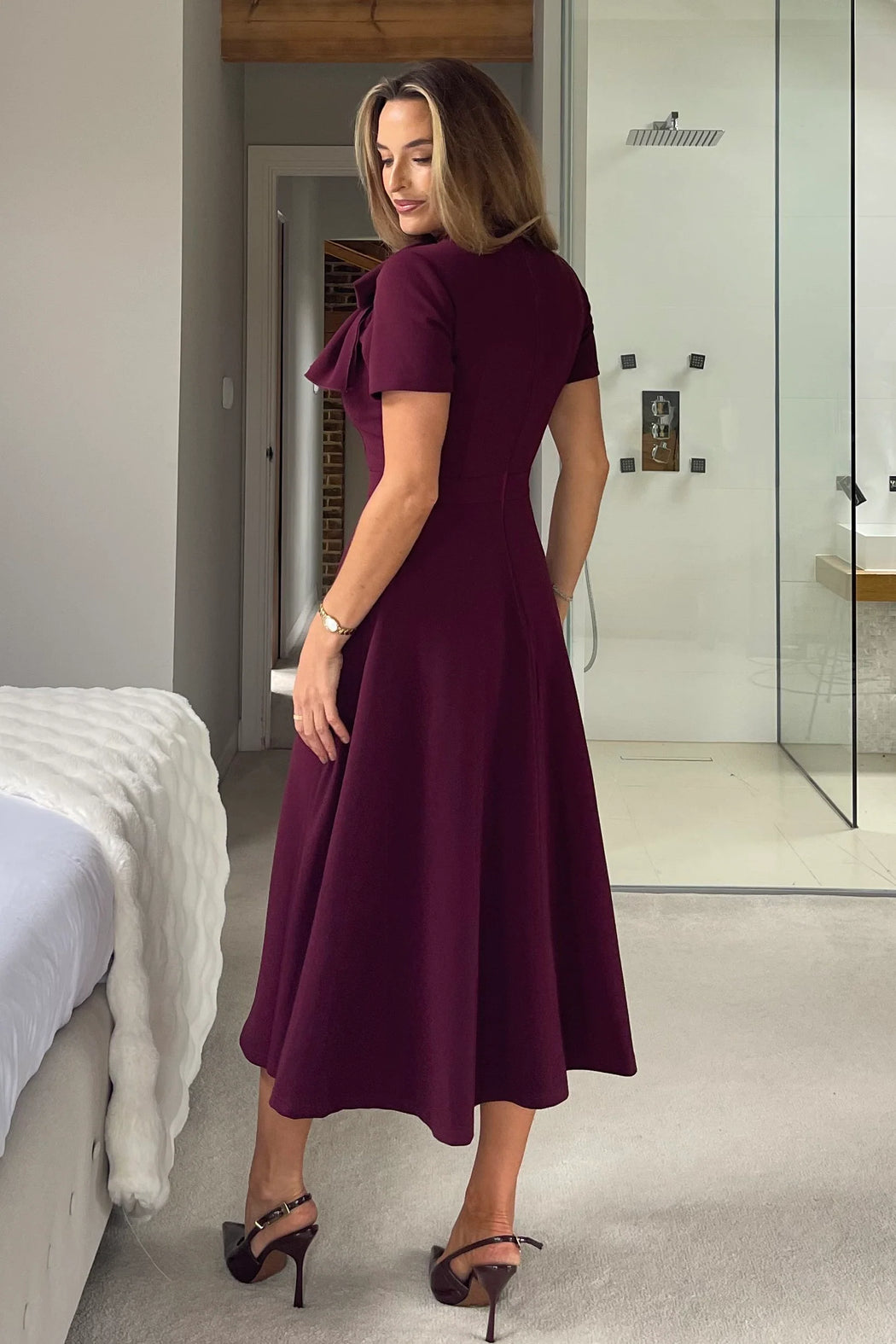 Plum Minta Bow Detail Short Sleeve Midi Dress