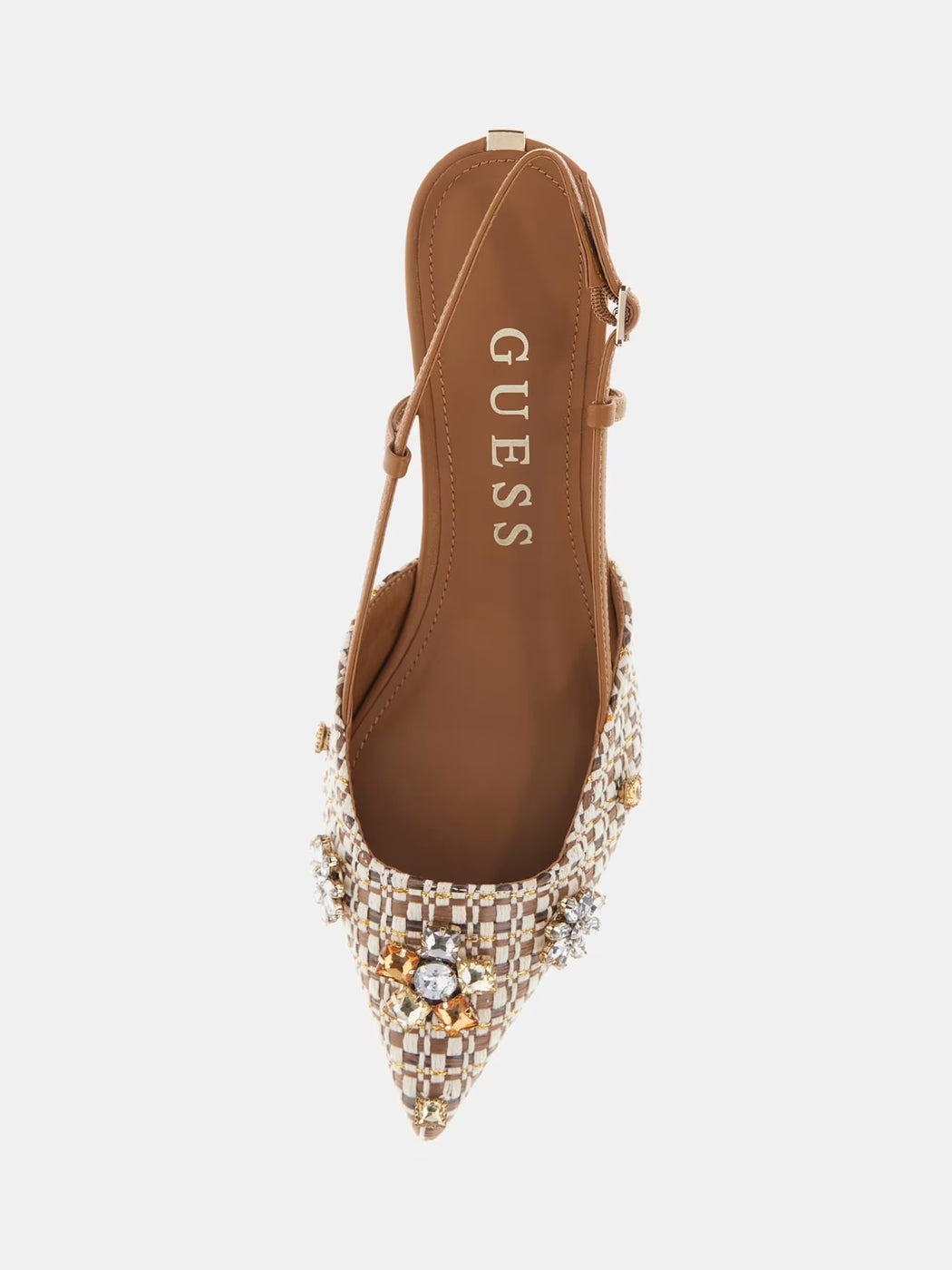 FLPJSNFAB03 Guess Brown Embellished Slingbacks.