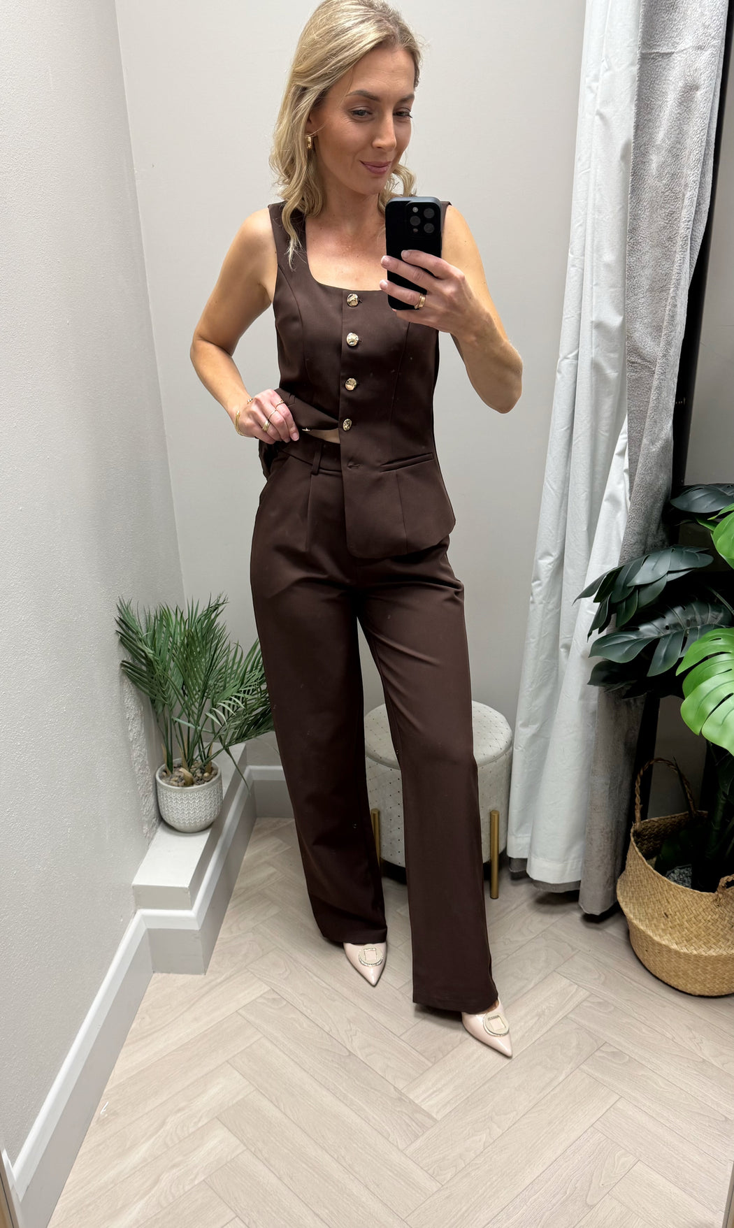 Jo Pleat Detail Tailored Trouser Brown