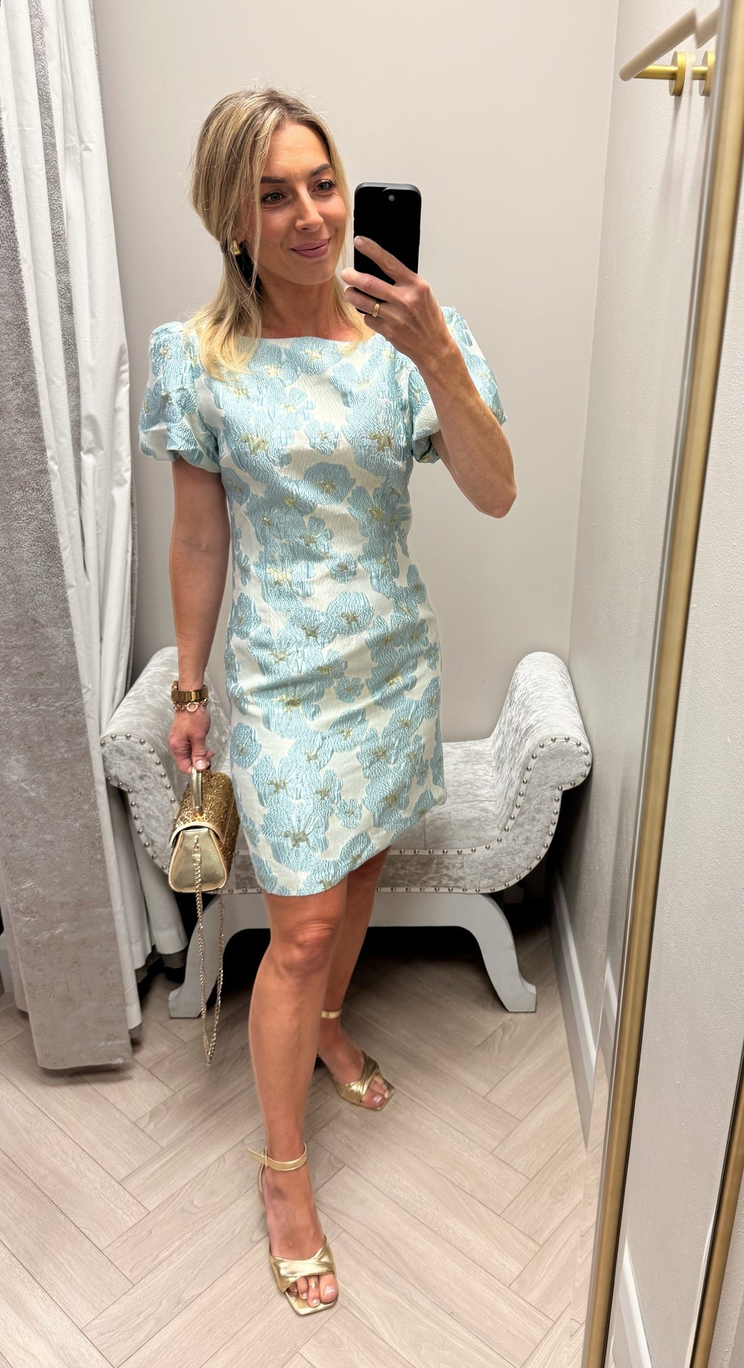 Katelyn blue jacquard shift dress