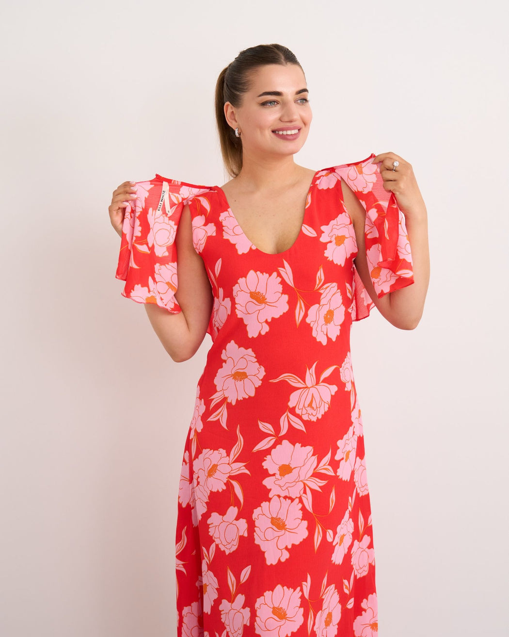 Dora red print midi dress