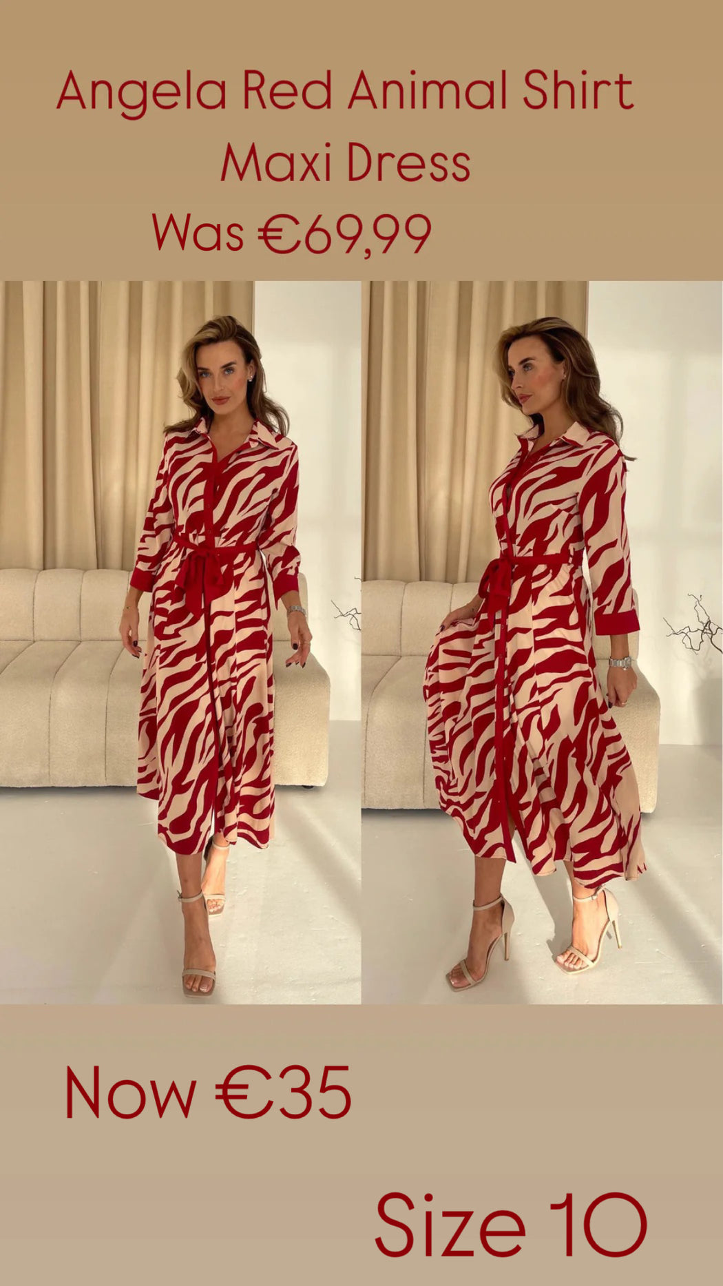 Angela Red Animal Shirt Maxi Dress