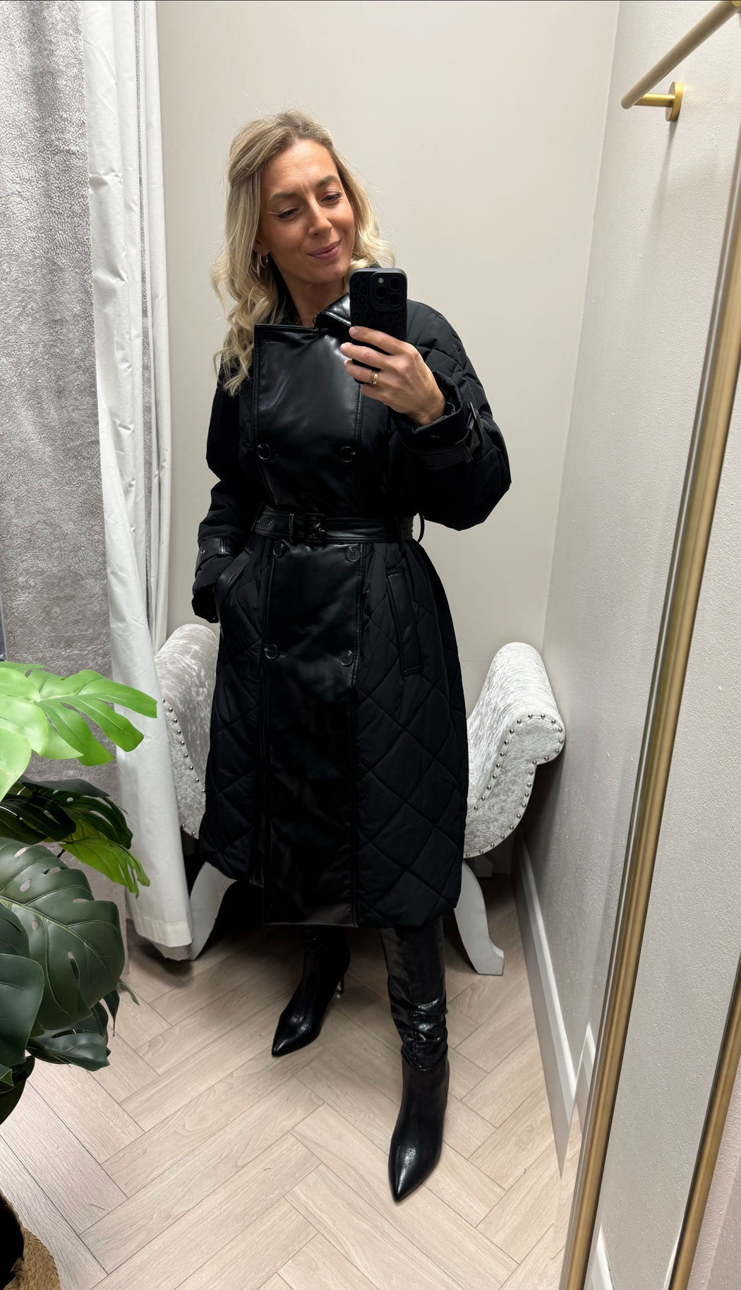 Guess Alexane faux leather mix Quilted Trench Coat. W5BL36W4070