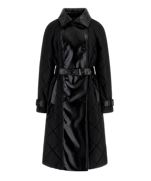 Guess Alexane faux leather mix Quilted Trench Coat. W5BL36W4070