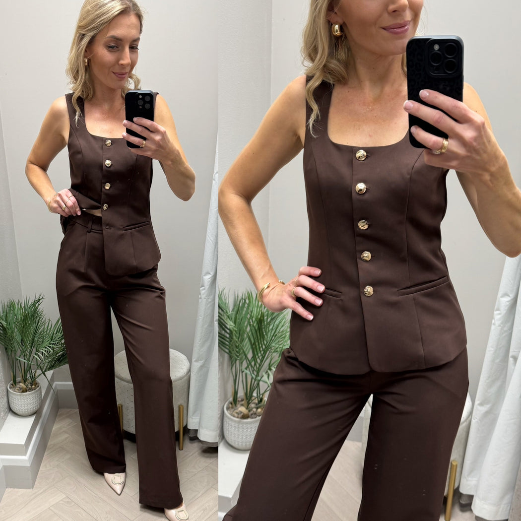 Jamie Square Neckline Waistcoat Brown
