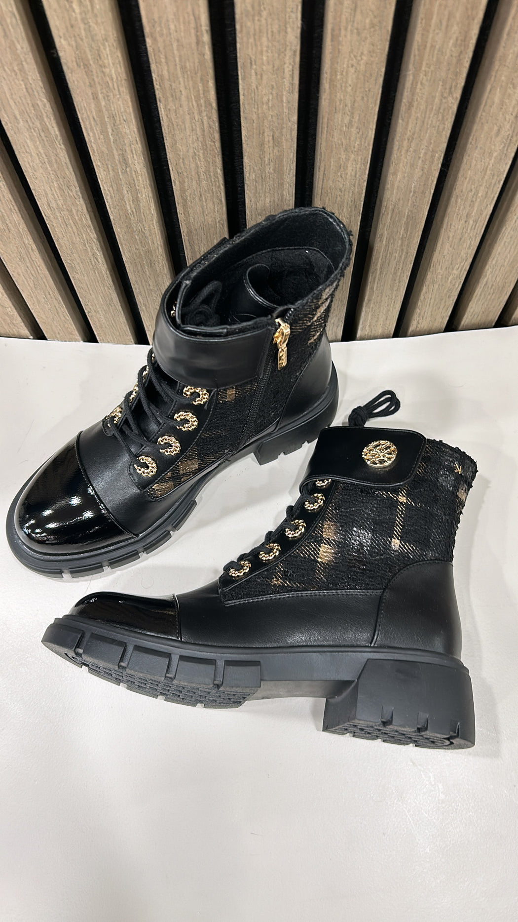 Feeny schwarz black tartan boots