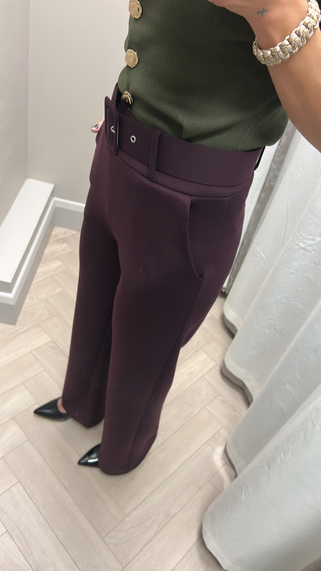 Wine belted trousers