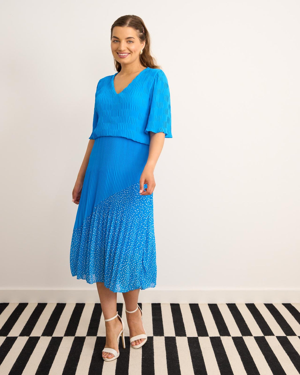Santorini blue  polka dot midi dress