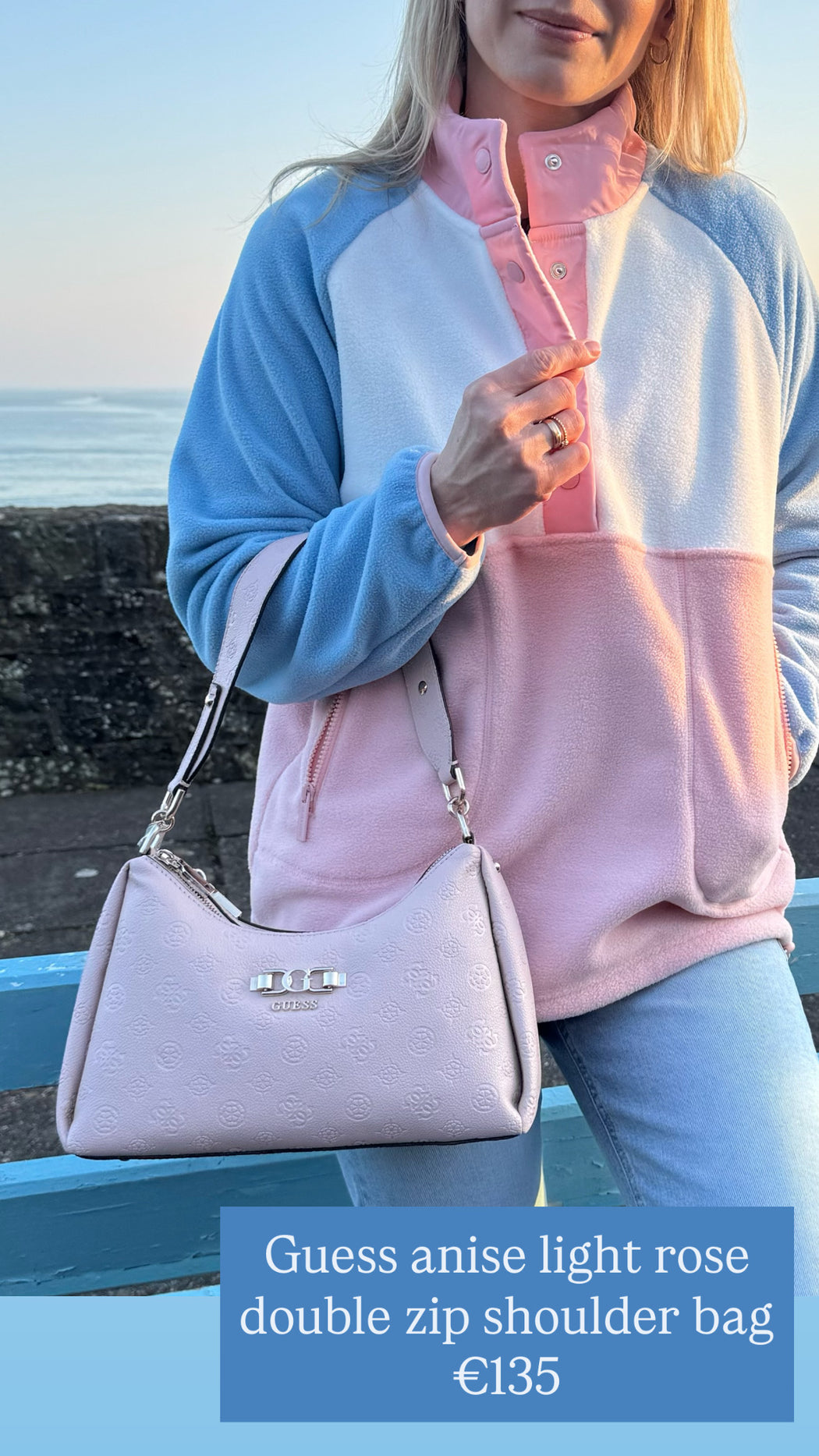 Guess anise   light rose double zip shoulder bag