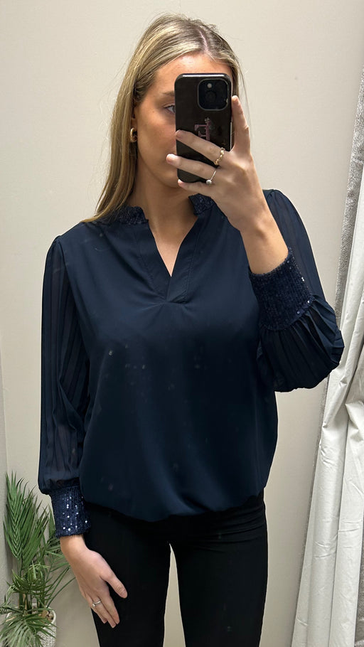 Cassie sparkle trim navy blouse