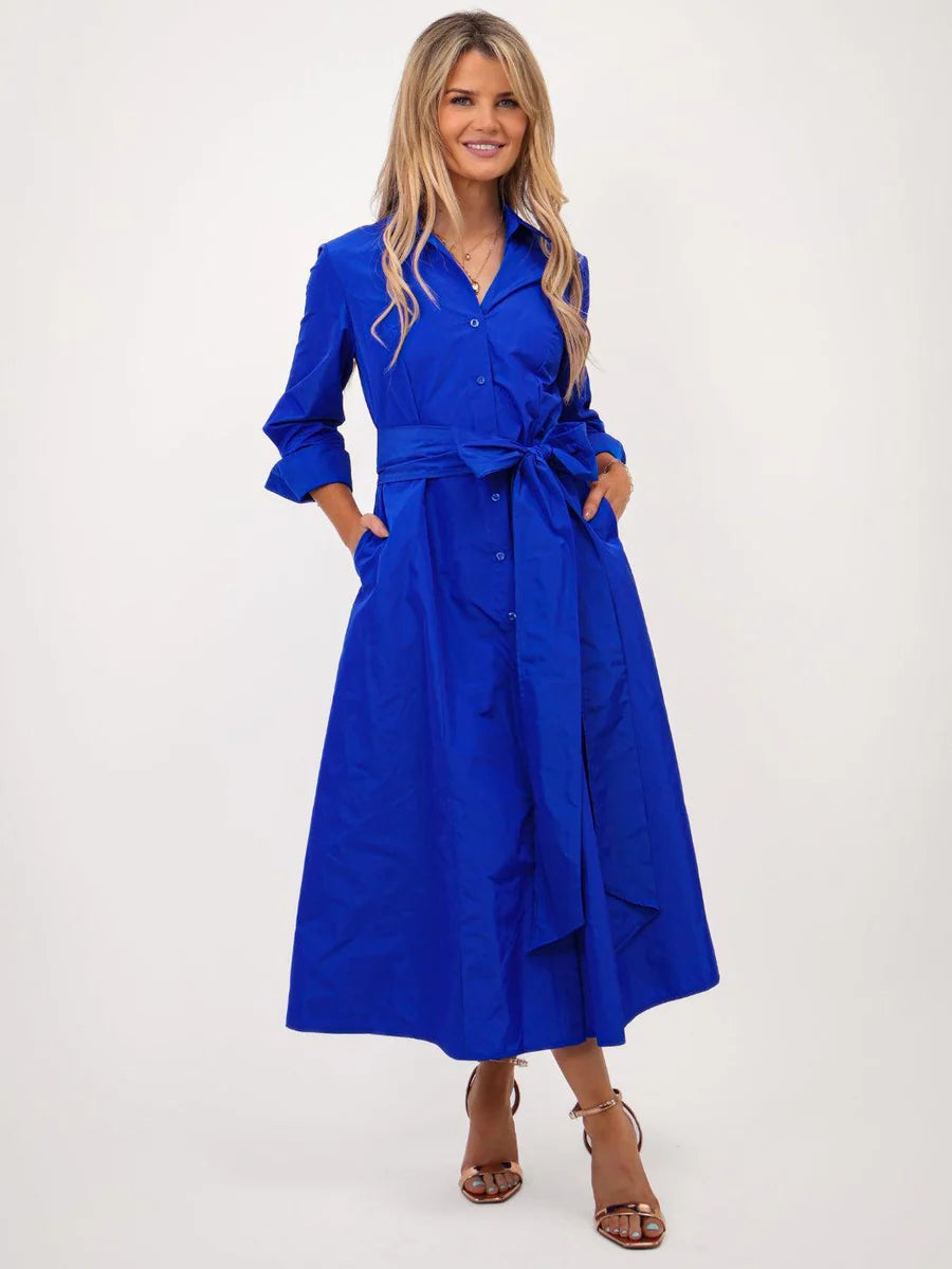 ROYAL BLUE VICTORIA TAFFETA MIDI DRESS