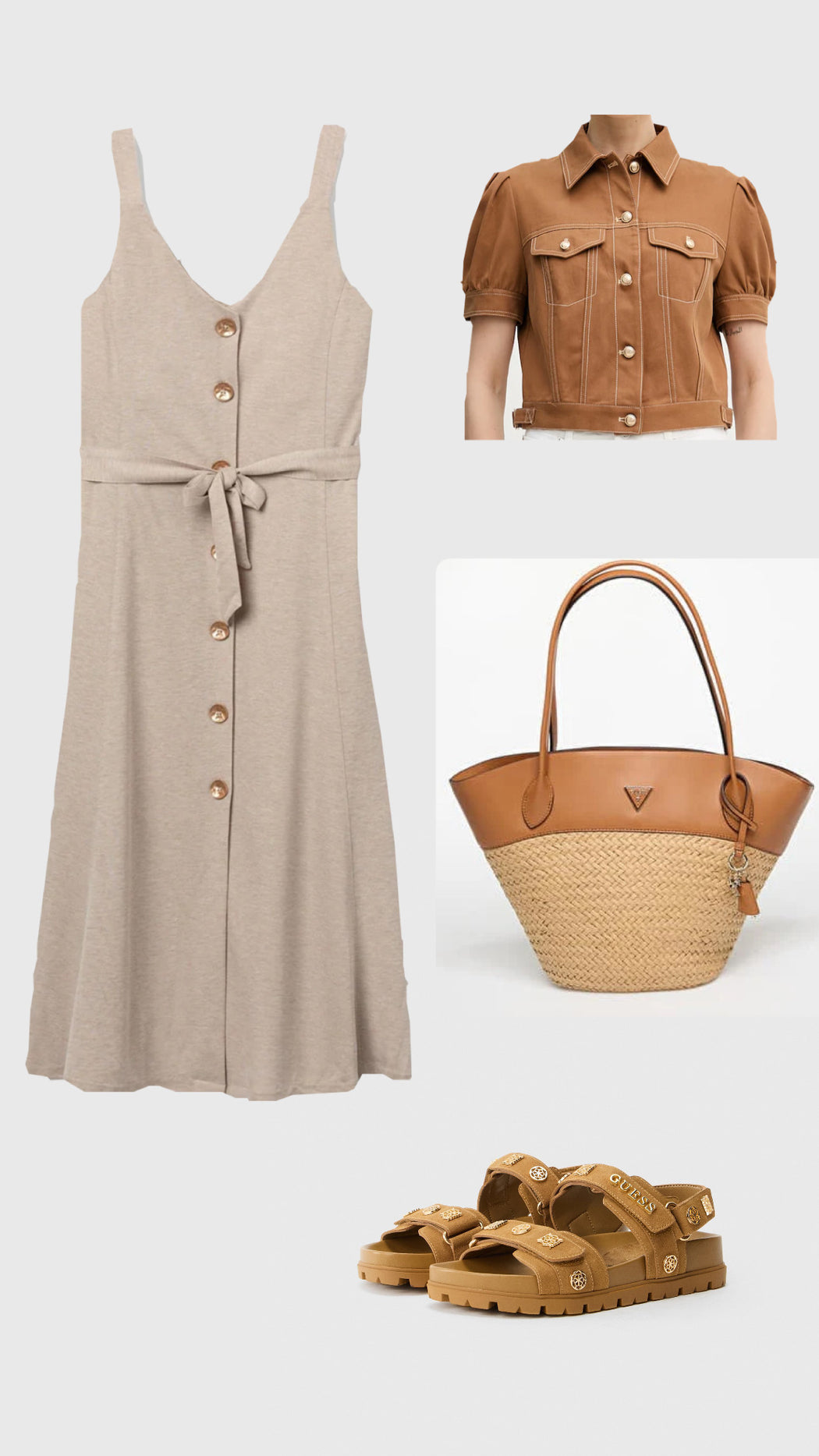 Shara beige gold button detail dress