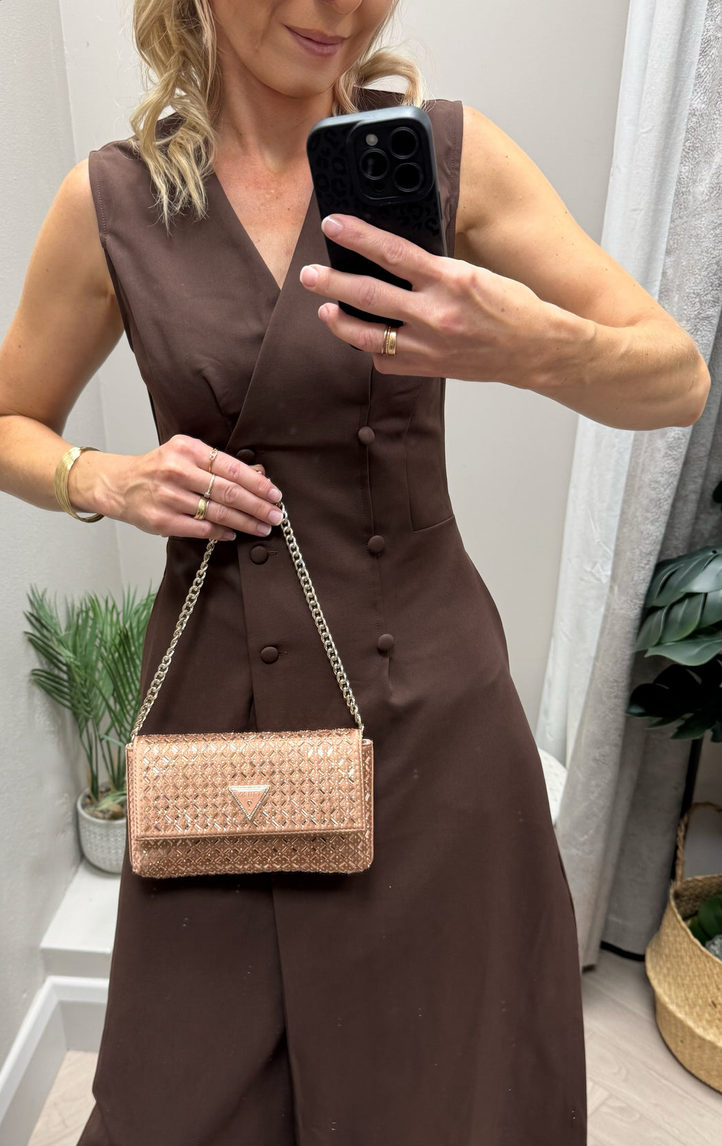 Hazel Tailored Sleeveless Midi Dress Brown