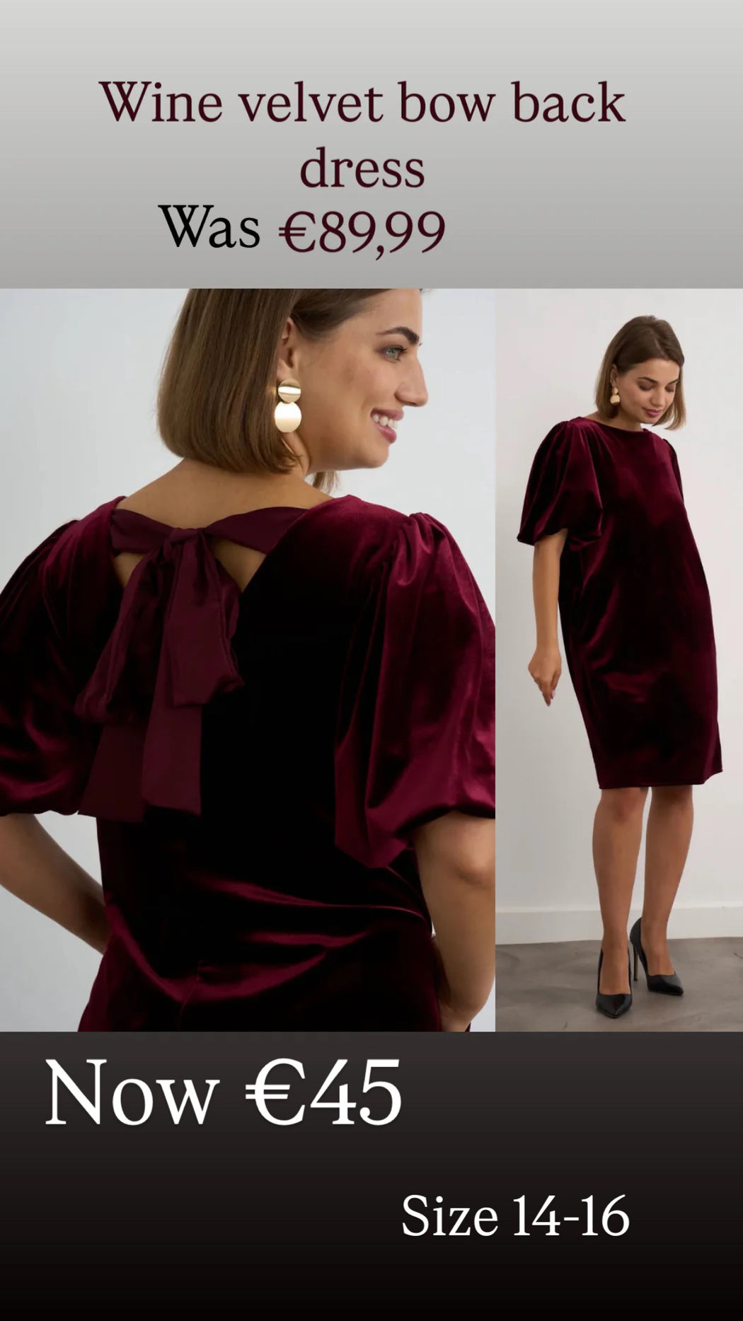 Wine velvet bow back dress