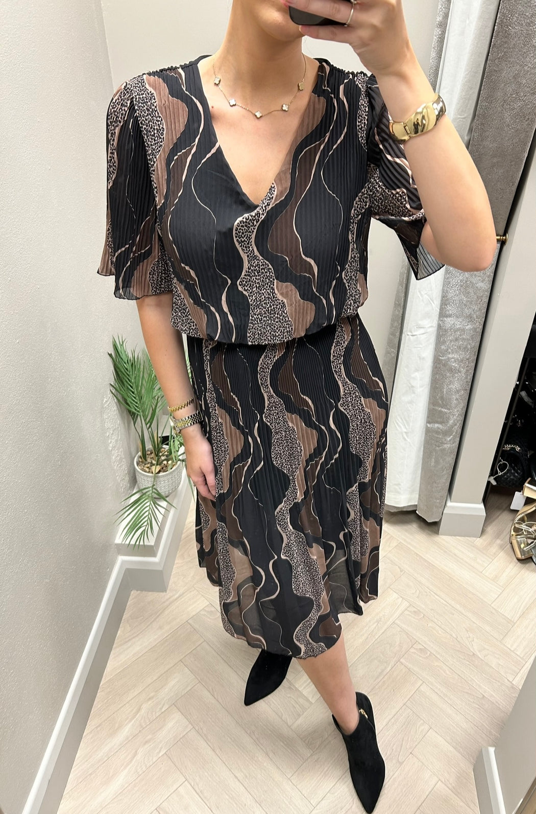 Sophie black leopard print midi