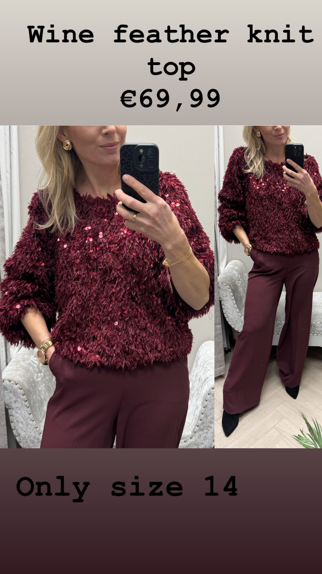 Wine feather knit top