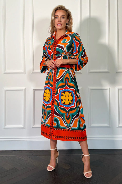 Alison Orange Abstract Shirt Dress