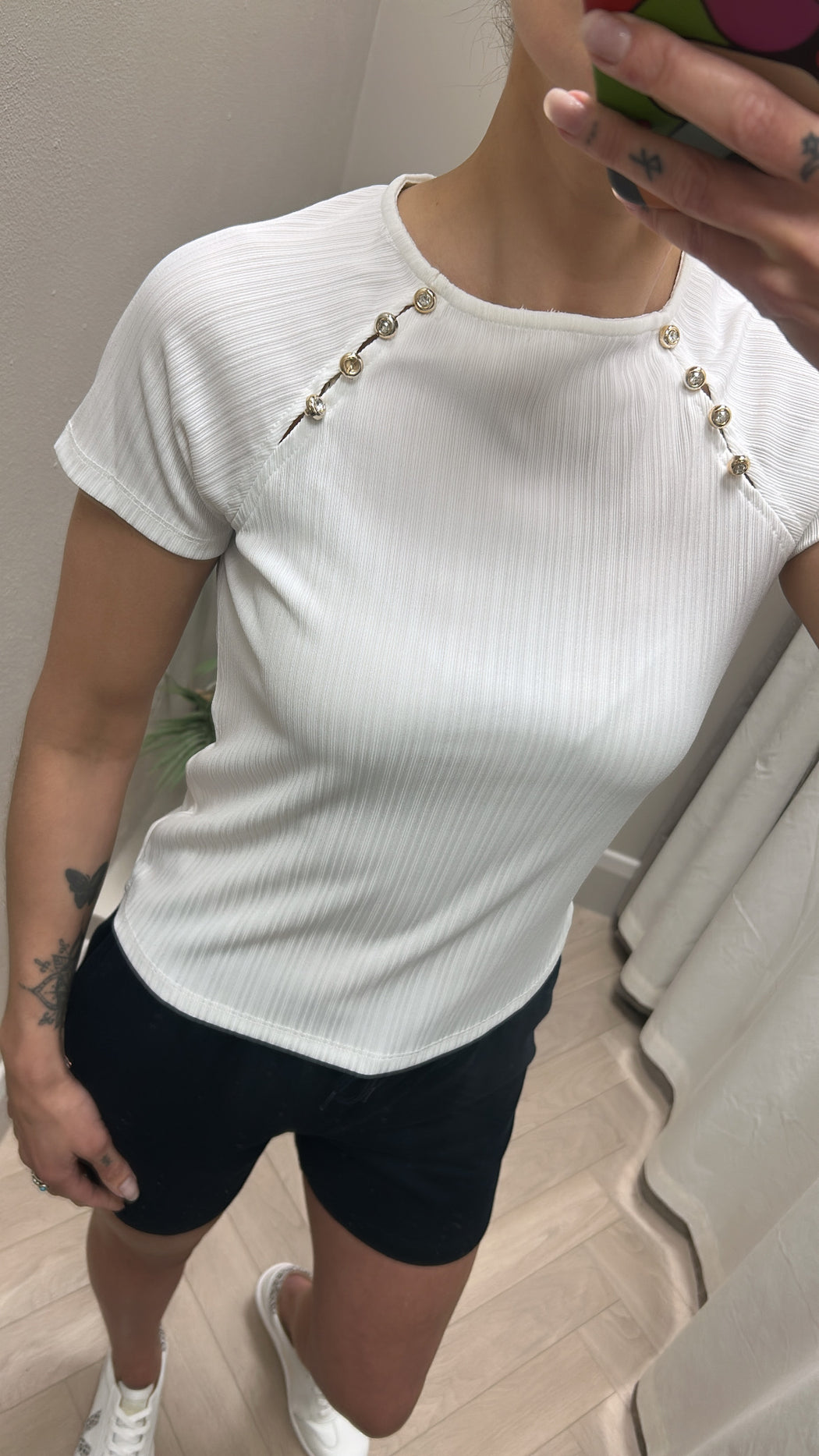 Reggy white diamanté stud detail top