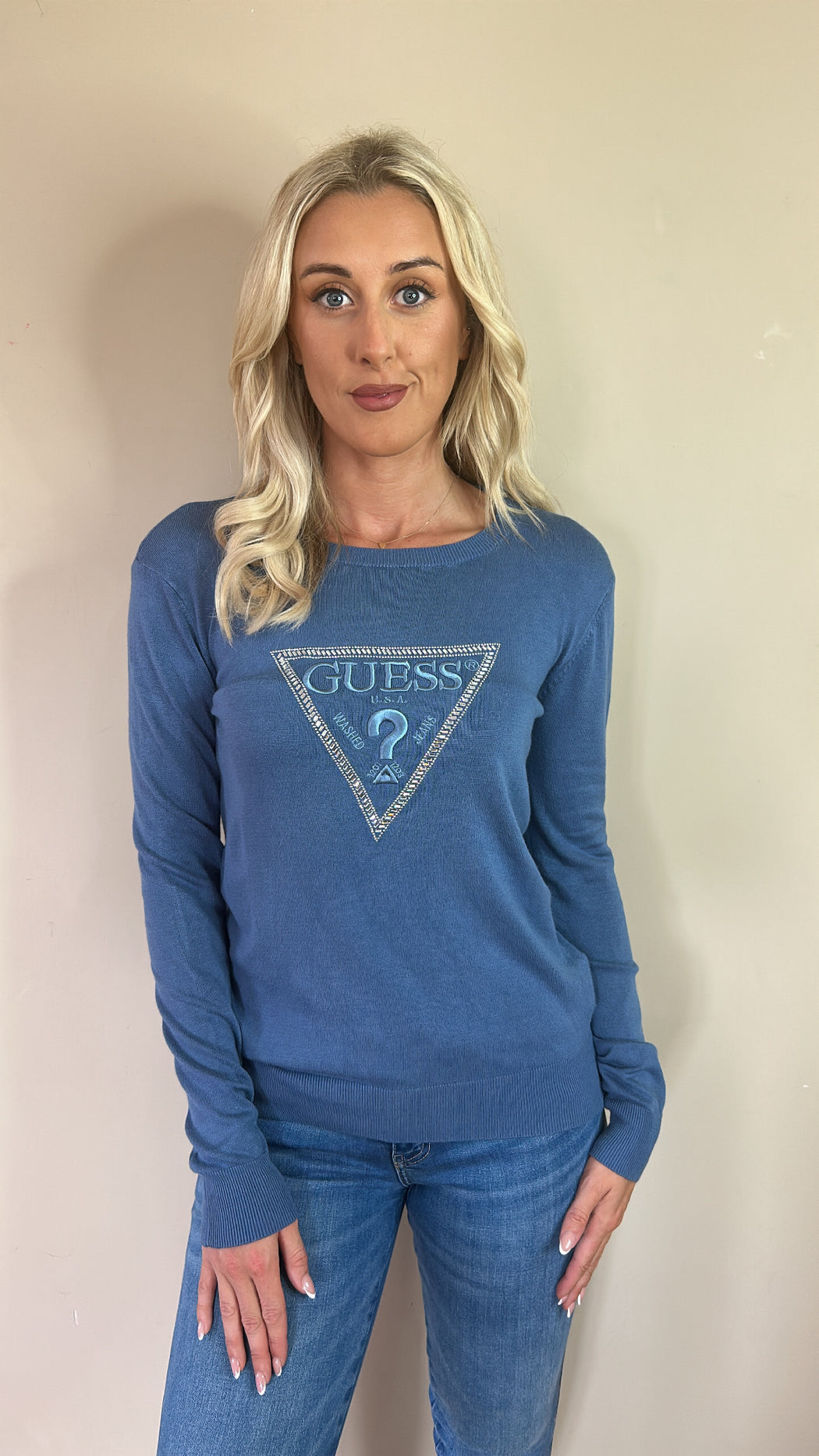 Guess blue triangle logo sweater