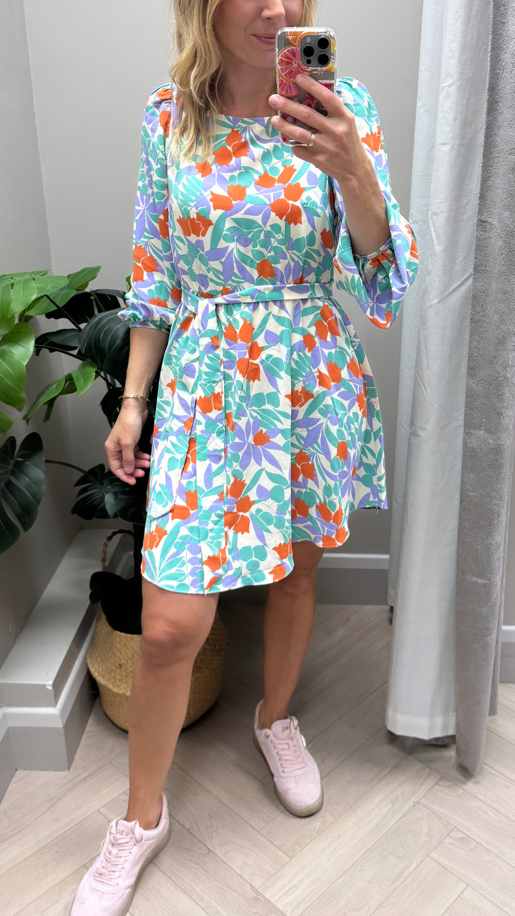 Purple green floral lilly traffic dress