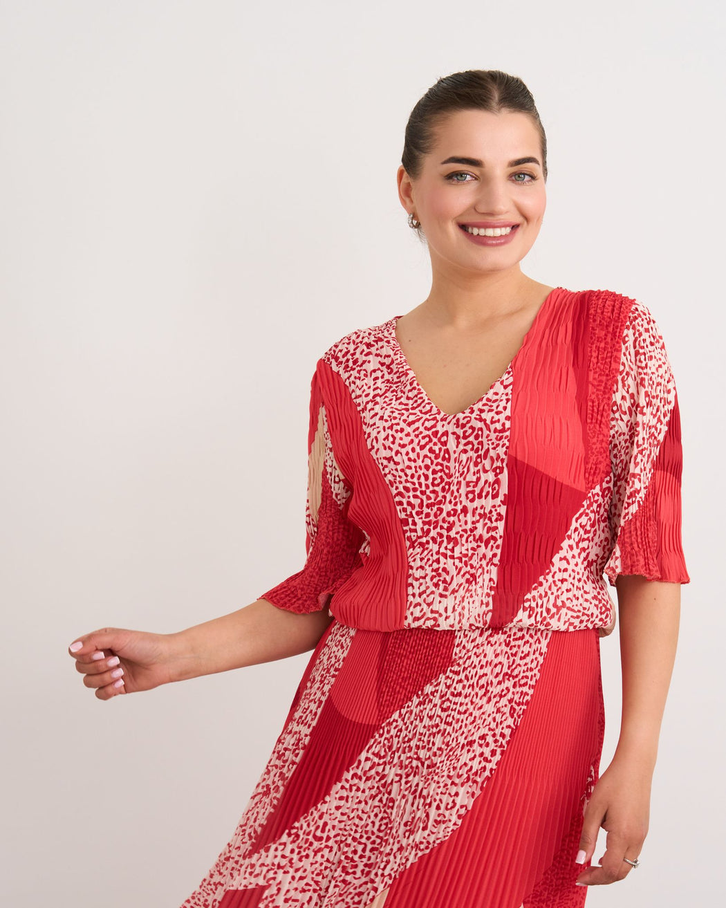 Ester red print midi