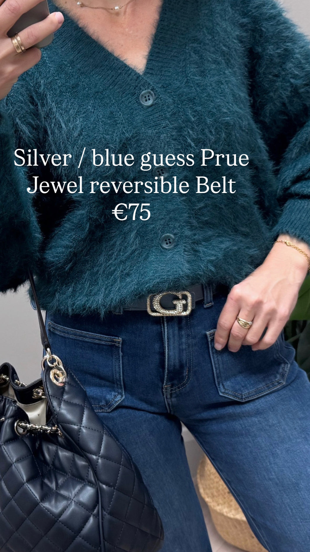 Silver / blue guess Prue Jewel reversible  Belt