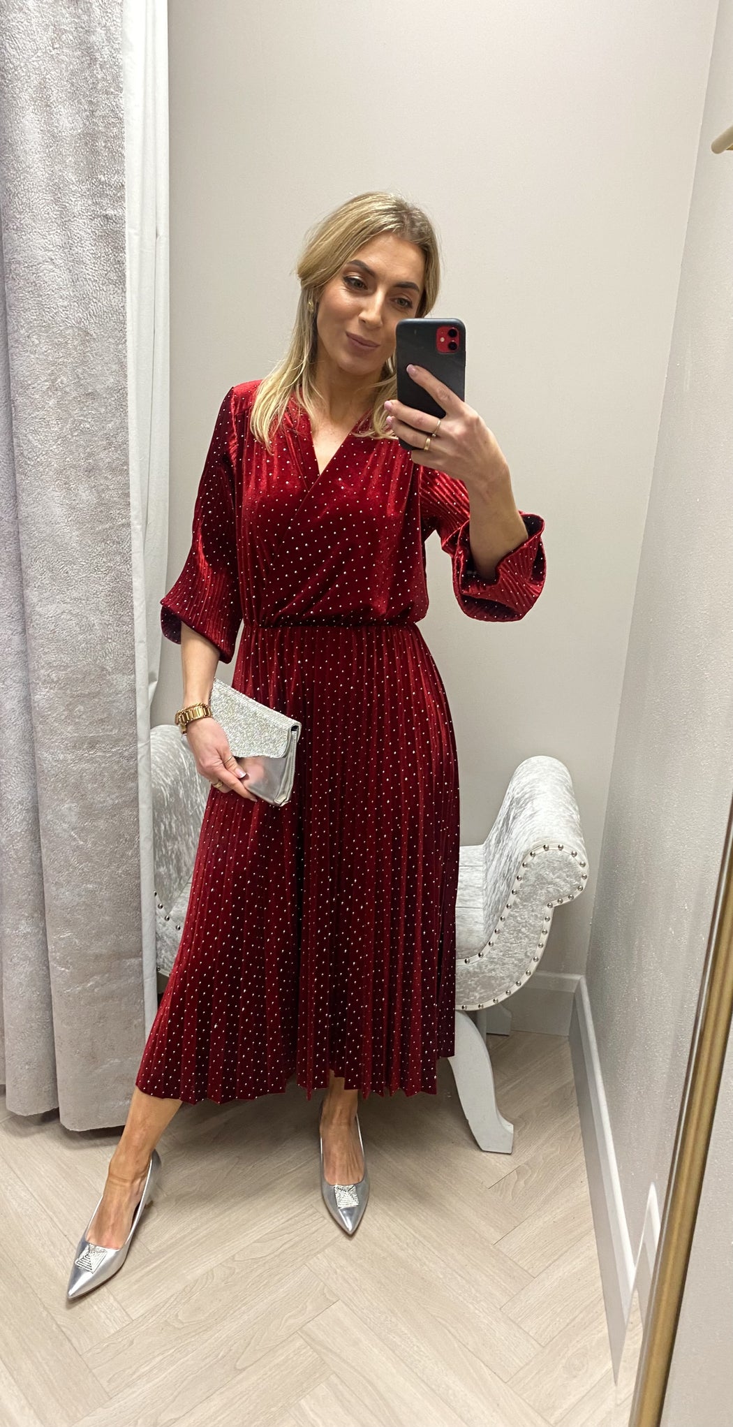 Zara red velvet sparkle midi