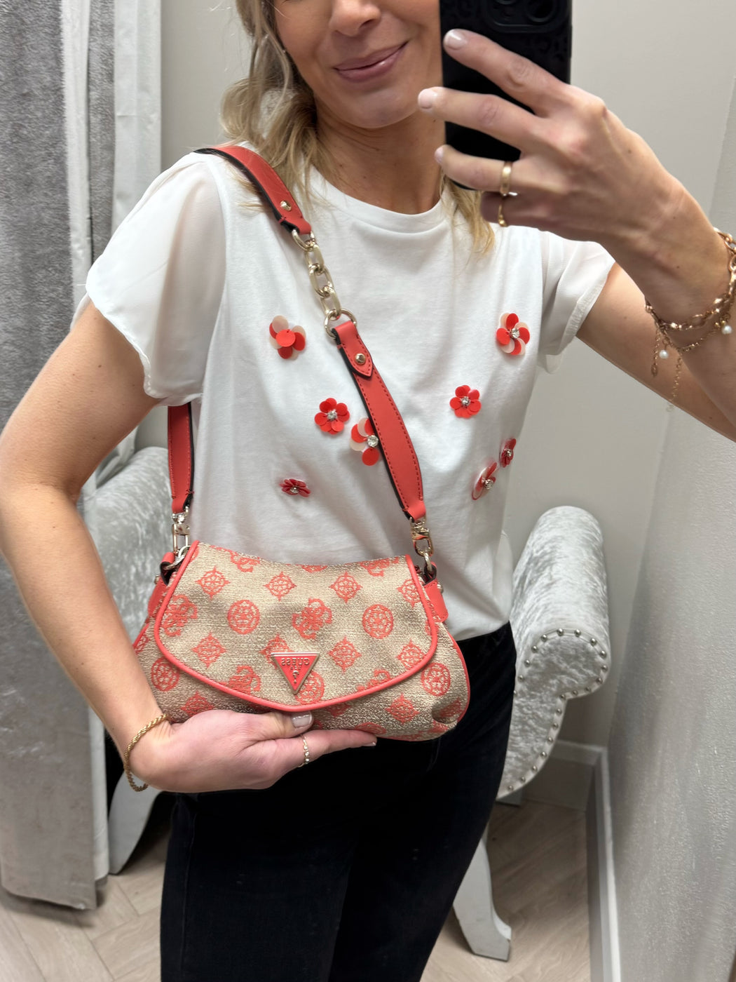 Guess coral red logo beyza shoulder bag JG962719