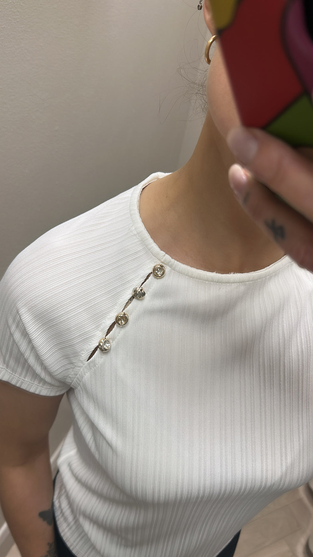 Reggy white diamanté stud detail top