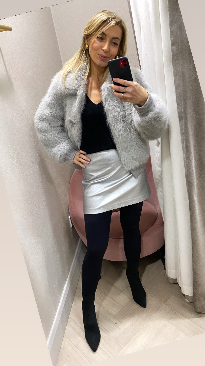 Faux fur grey guess bomber