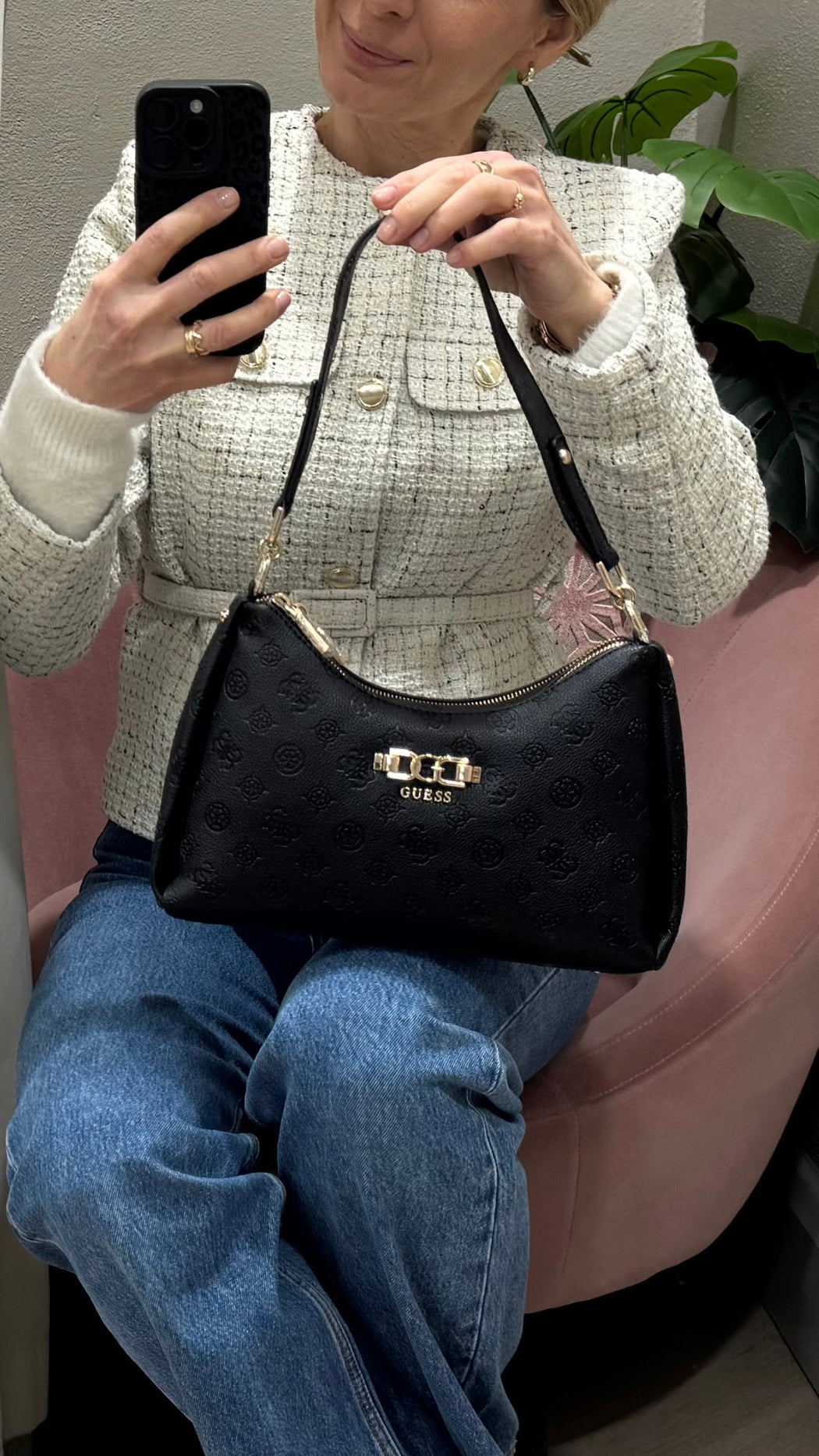 Guess anise  black  double zip shoulder bag PD991618