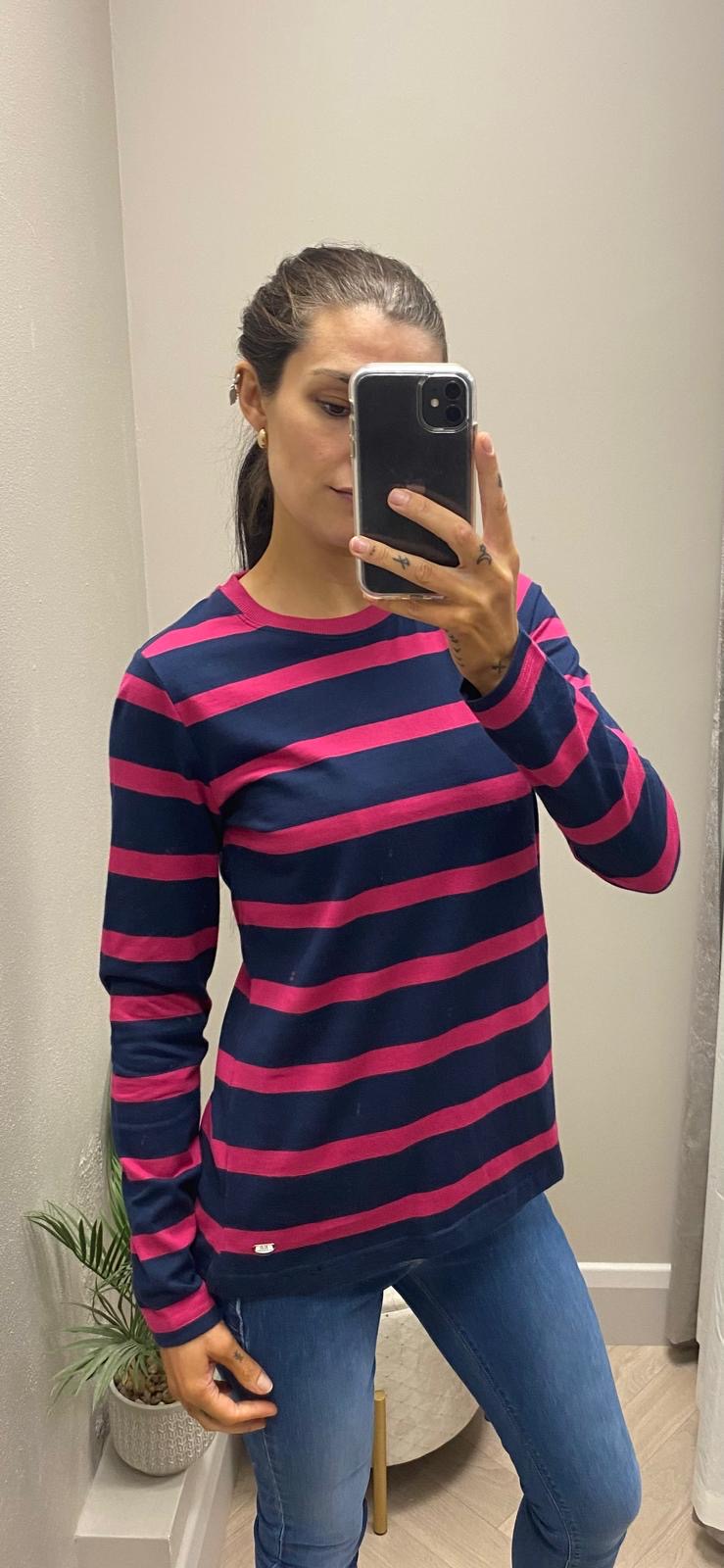 Relax & Renew Demelza navy cerise long sleeve tee