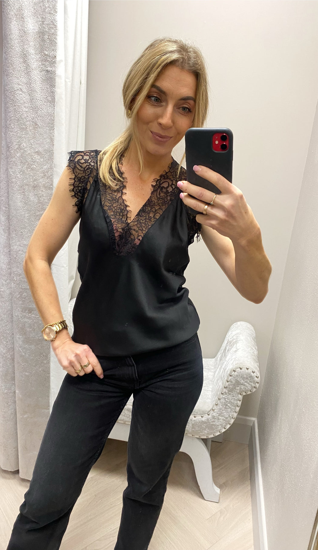 LAUREN  BLACK  LACE CAMI TOP