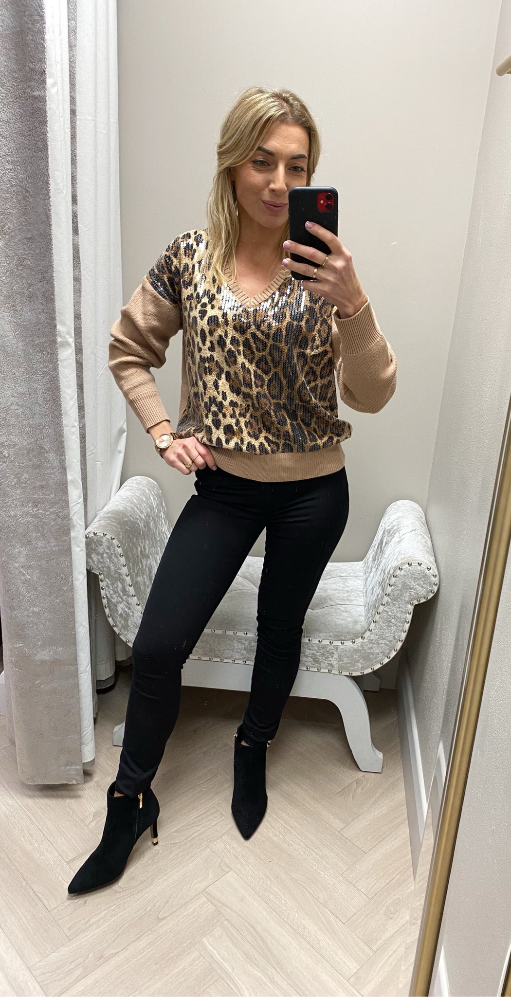 Katie sequin leopard knit