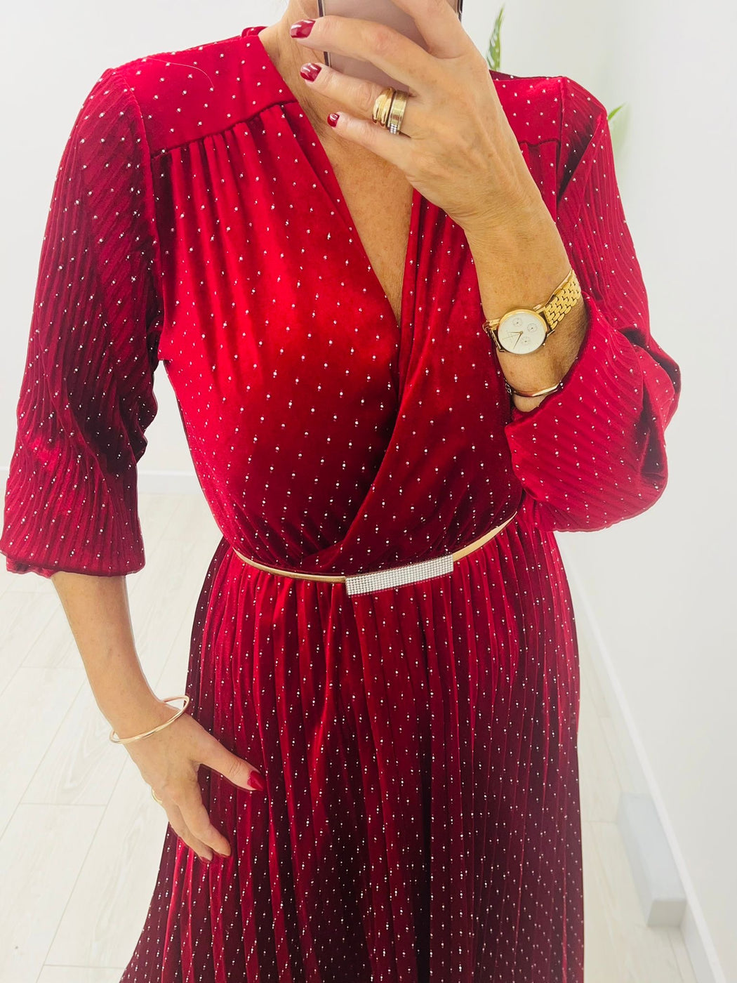 Zara red velvet sparkle midi