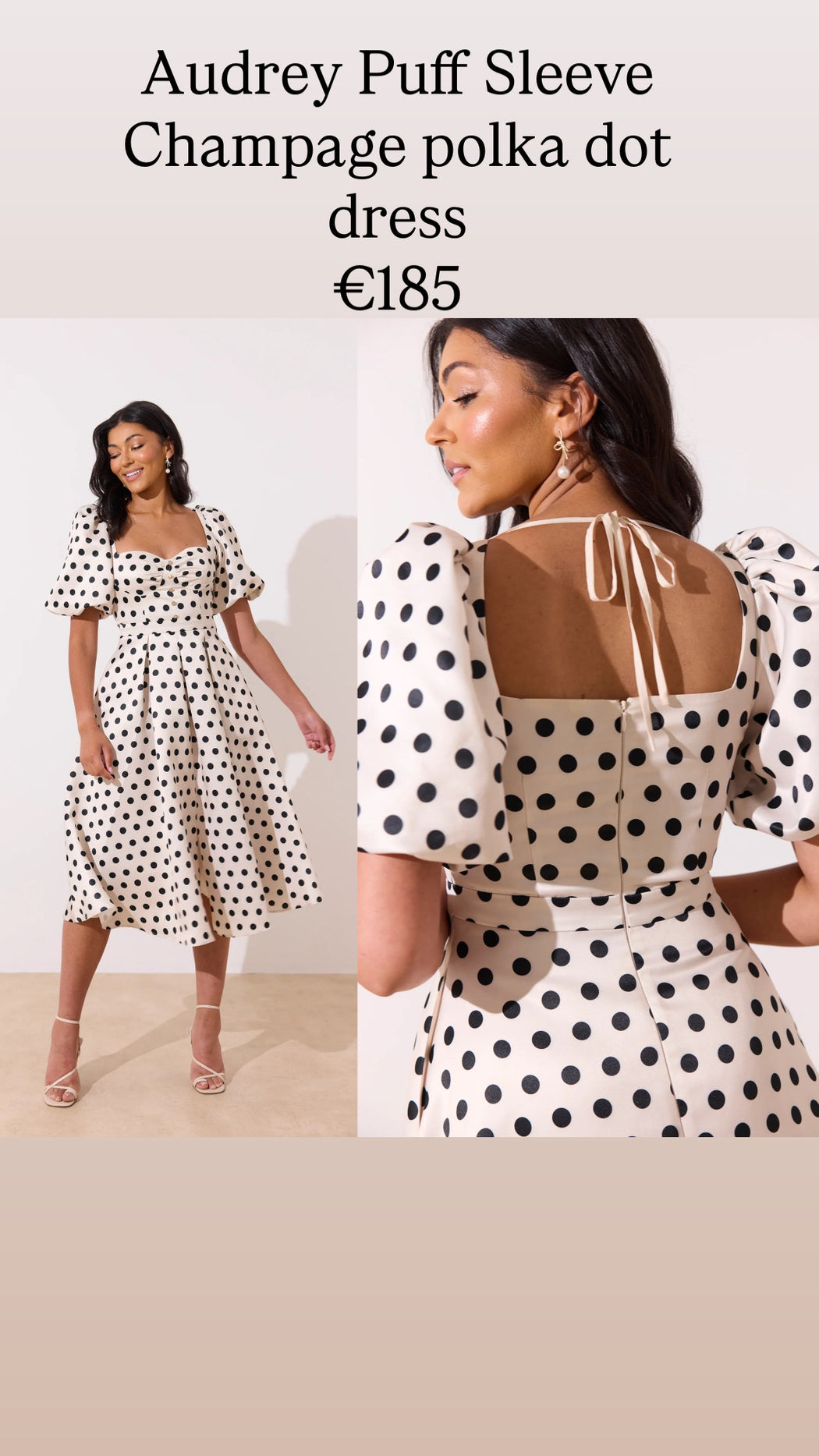 Audrey Puff Sleeve Champage polka dot dress