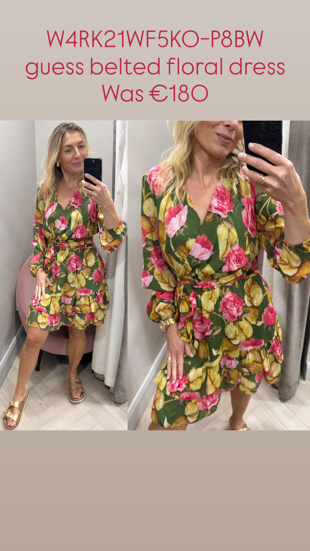 W4RK21WF5K0-P8BW guess belted floral dress
