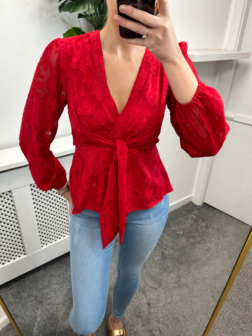 Brooke red Tie Long Sleeve Burnout