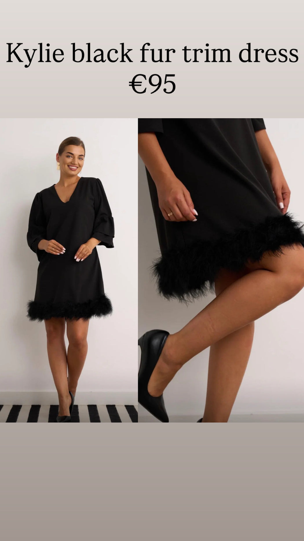 Kylie black fur trim dress