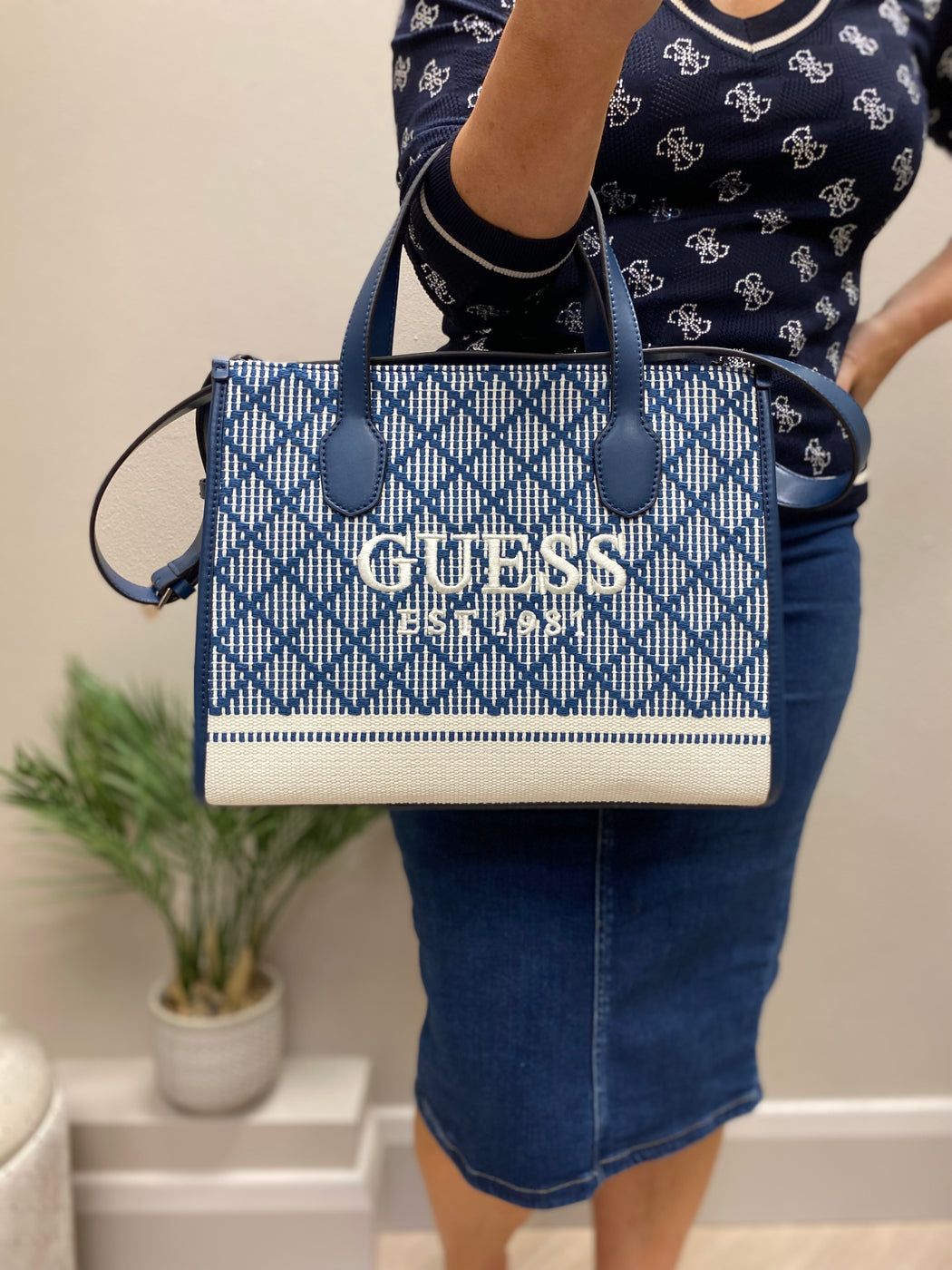 Guess navy multi Silvana satchel CG866522