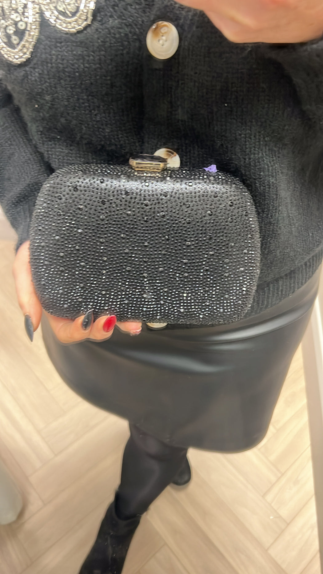 Black sparkle clutch