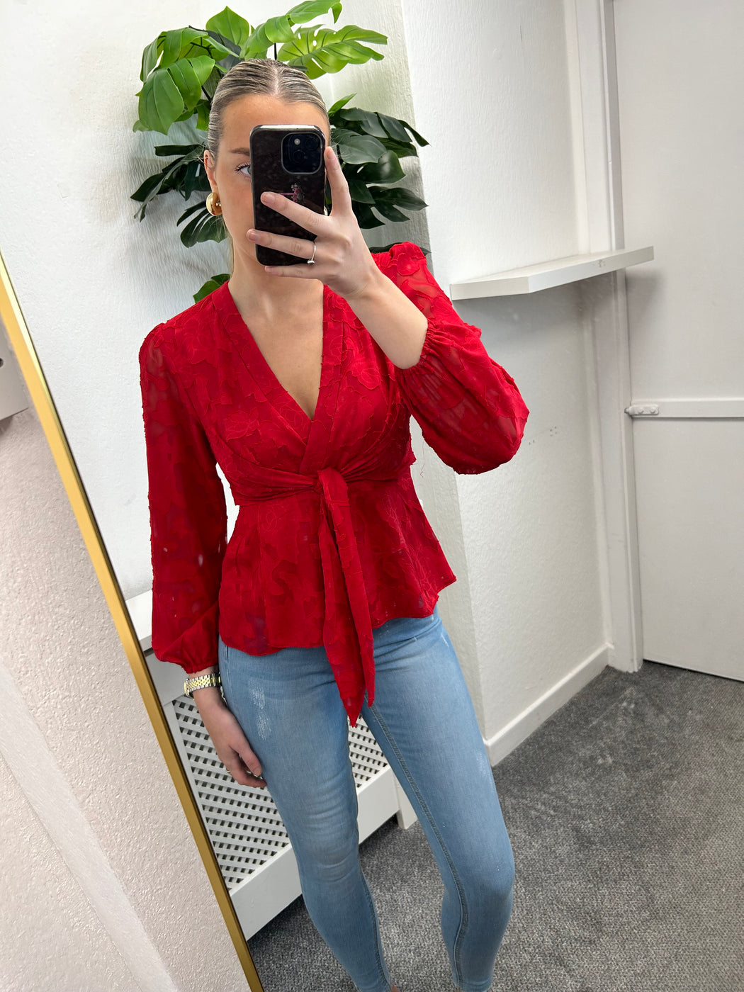 Brooke red Tie Long Sleeve Burnout