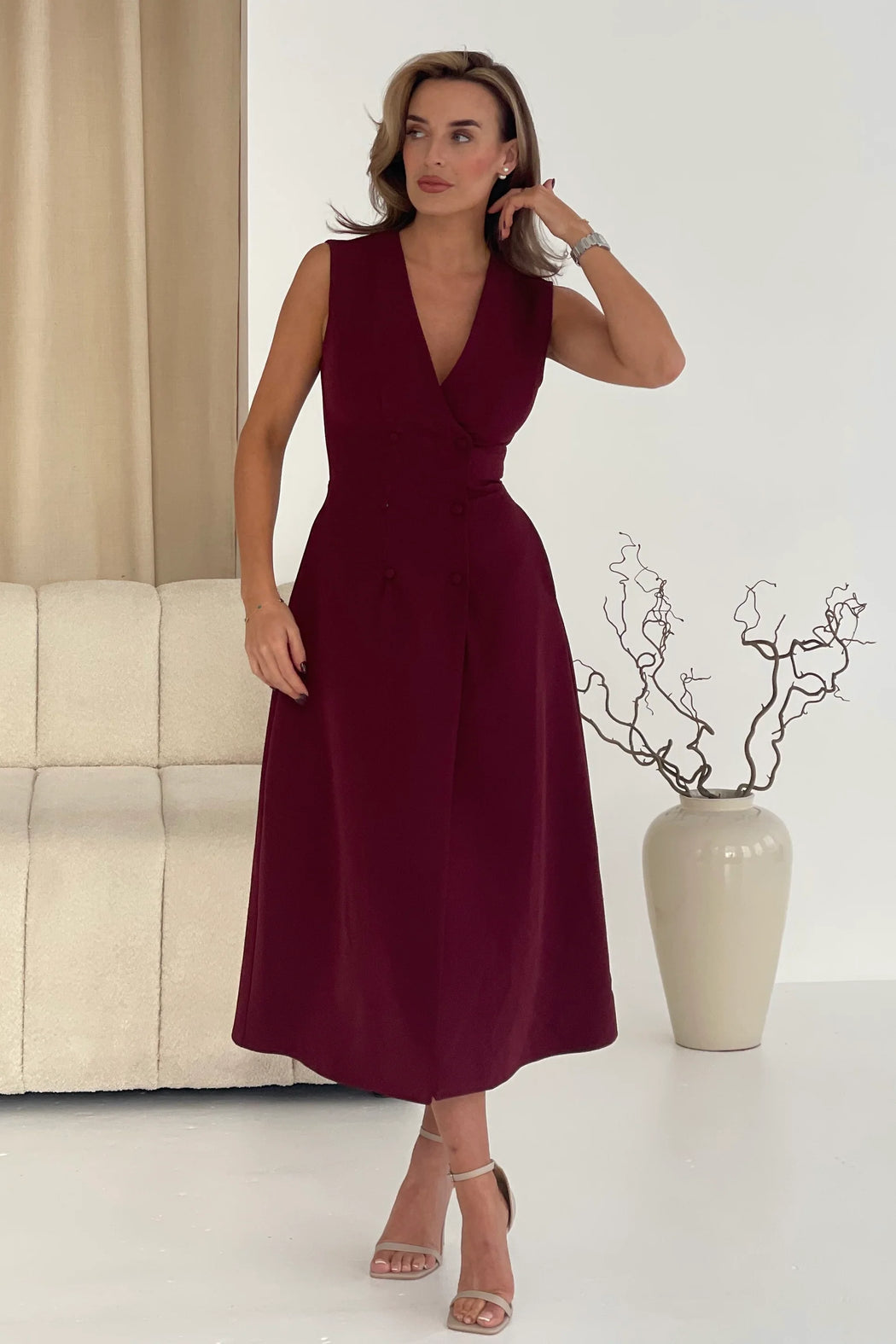 Hazel Tailored Sleevless Midi Dress