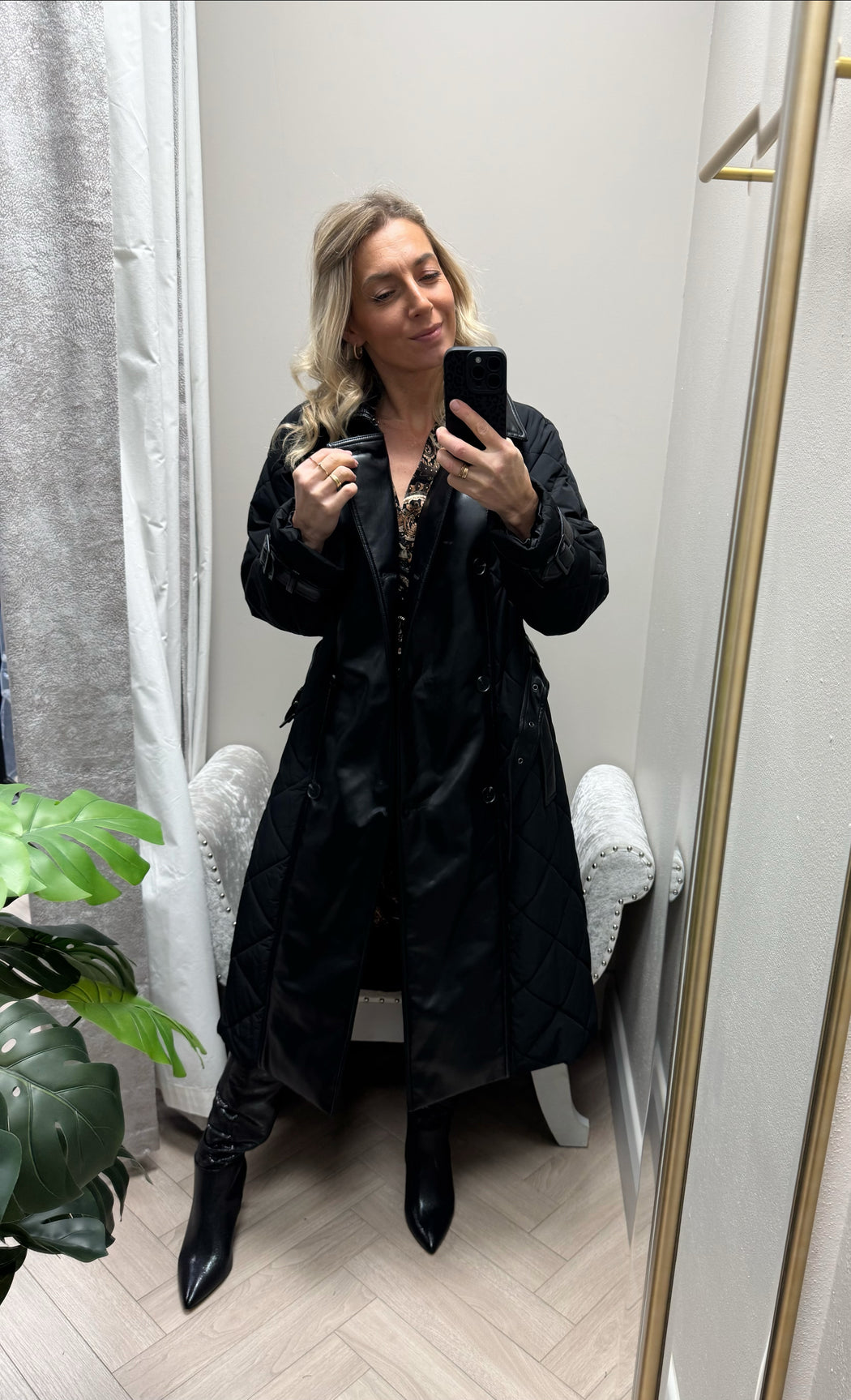 Guess Alexane faux leather mix Quilted Trench Coat. W5BL36W4070