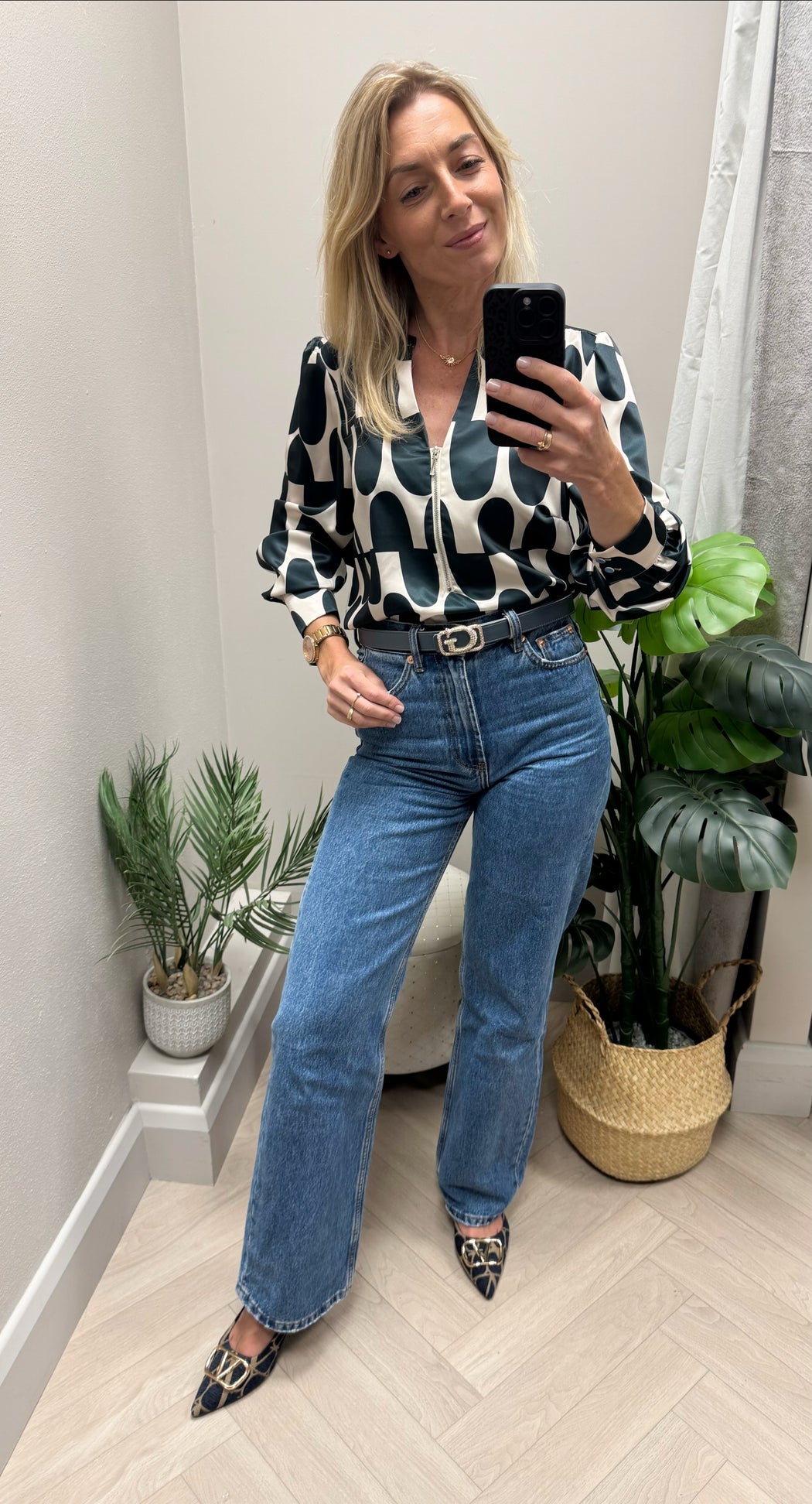 Claudia green print top