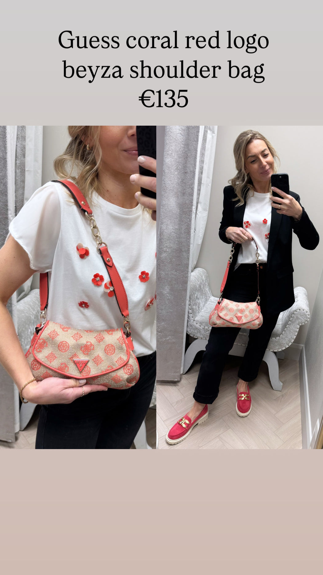 Guess coral red logo beyza shoulder bag JG962719
